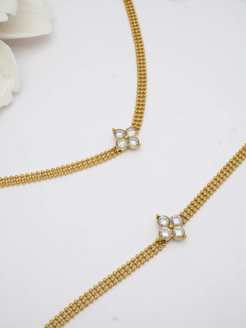 Set choker si bratara otel inoxidabil cu floare