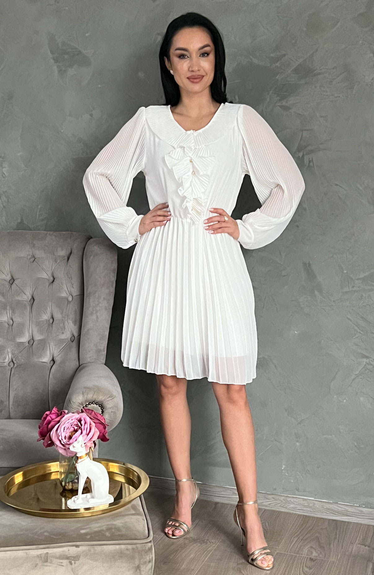 Rochie alba plisata midi