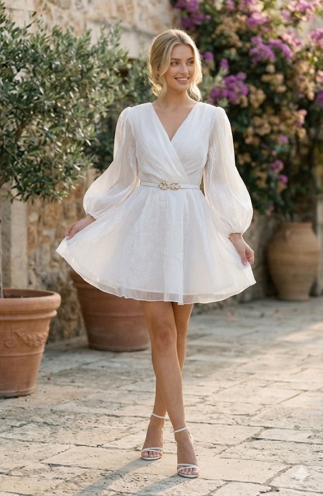 Rochie cununie alba babydoll