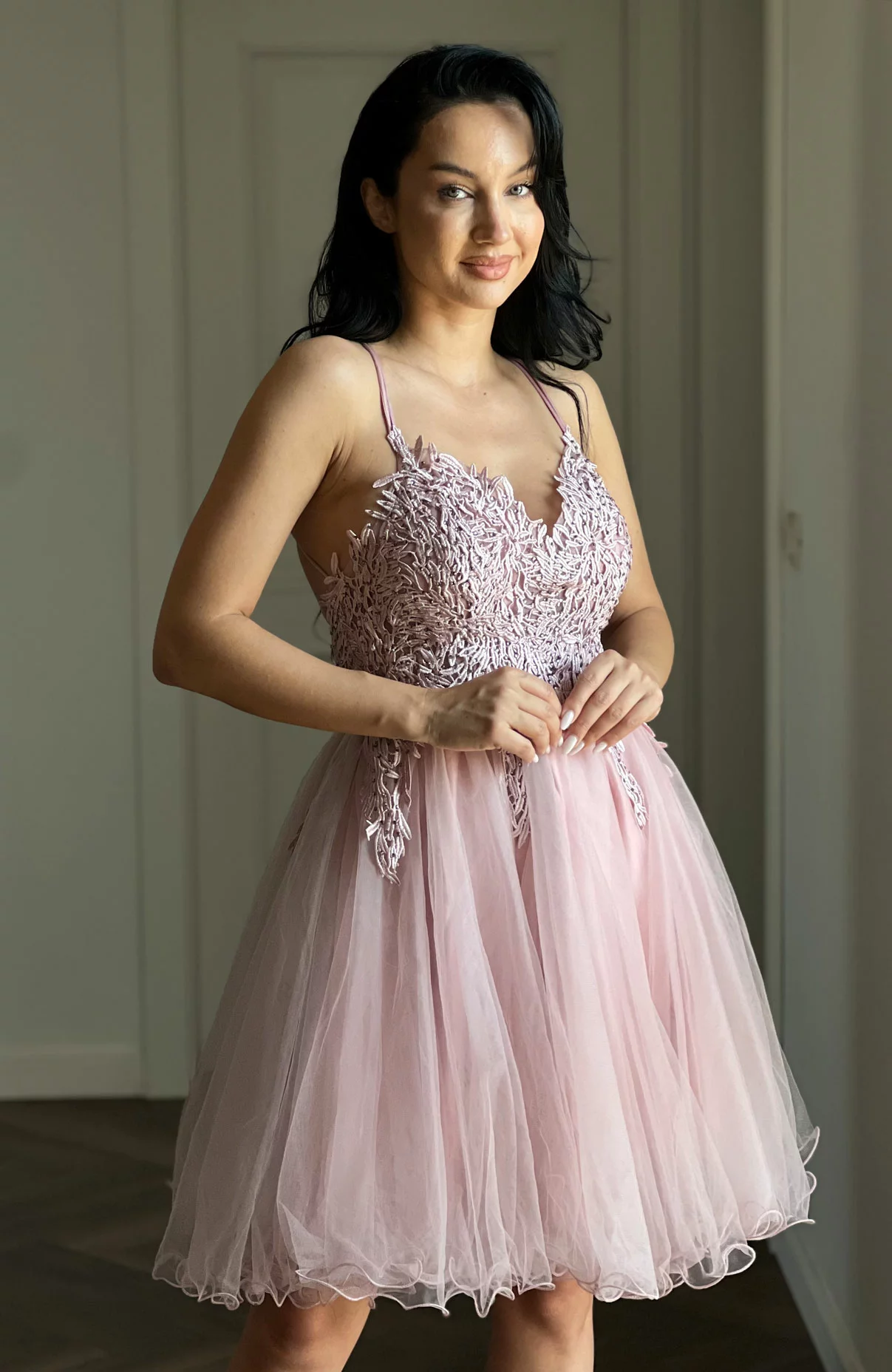 rochie de ocazie roz prafuit midi