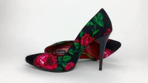 Pantofi dama cu toc cu trandafiri